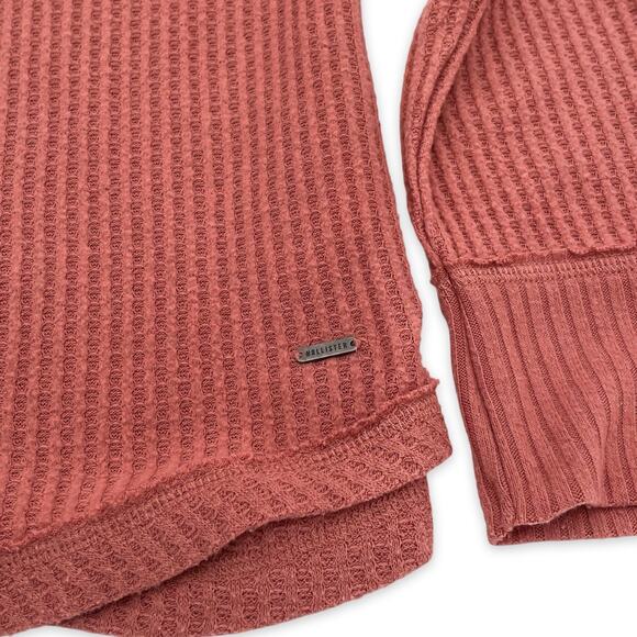 Hollister Waffle Knit Pullover Pink S Cropped Fall Cozy Top - Picture 6 of 11